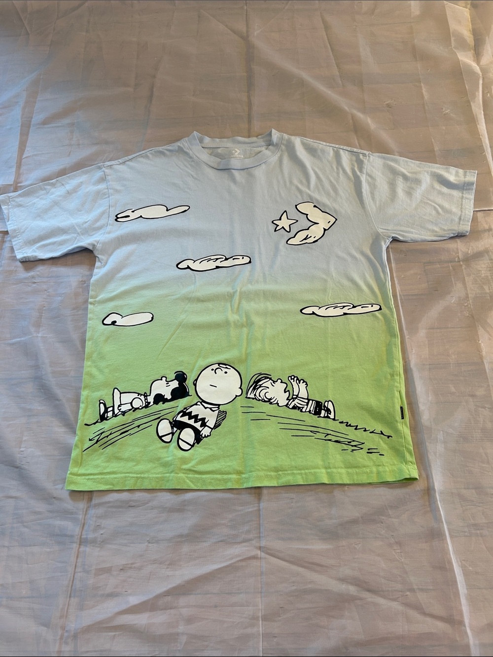 Converse Ombre Tee in Light Blue and Lime Green with Cartoon Printr